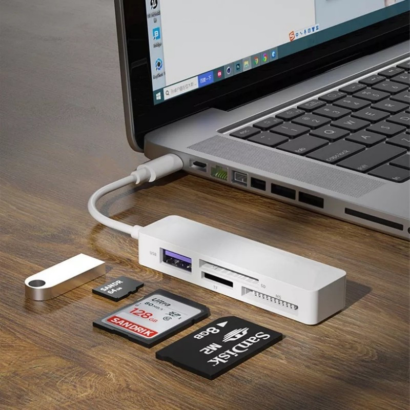 4 in 1 อะแดปเตอร์การ์ดรีดเดอร์ i-O-S USB Type-C เป็น MS SD TF สําหรับ USB C โทรศัพท์มือถือ แล็ปท็อป การ์ดความจํา sony stick pro duo