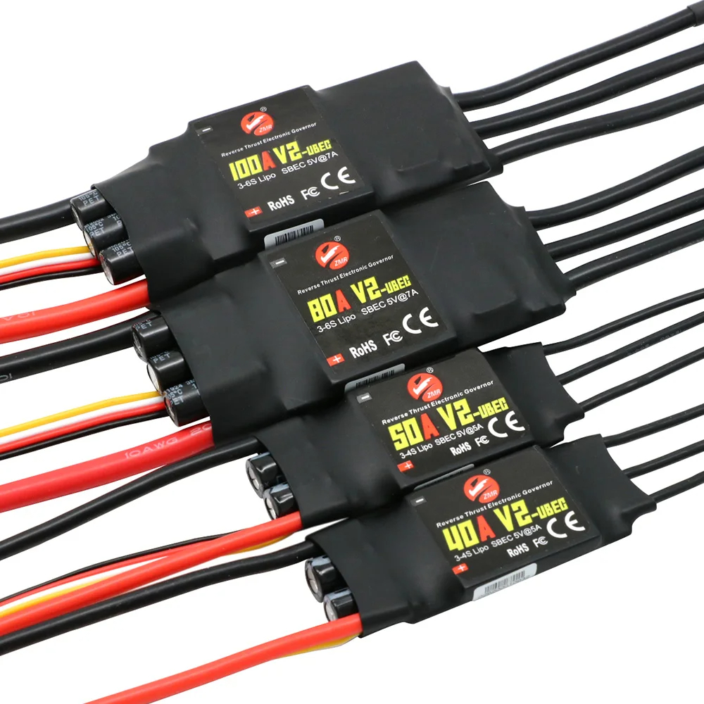 Zmr ตัวควบคุมความเร็ว ESC 40A 50A 80A 100A V2 ESC 2-4S พร้อม BEC UBEC สําหรับเฮลิคอปเตอร์ เครื่องบิน