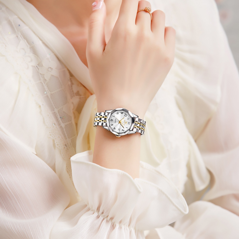 OLEVS นาฬิกาข้อมือผู้หญิง กันน้ํา 100% แท้แฟชั่น สายสเตนเลส เรืองแสง รูปแบบธุรกิจ นาฬิกาควอทซ์ 9970