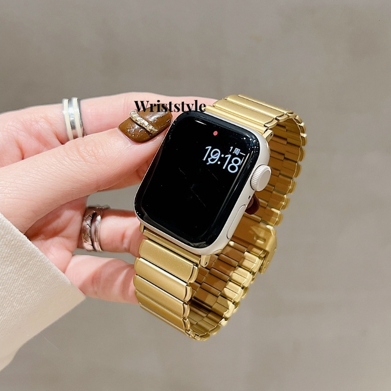 สายนาฬิกาข้อมือ สเตนเลส โลหะ สีทอง แบบเปลี่ยน สําหรับ Apple Watch S9 8 7 6 5 4 3 2 1 SE2 ULTRA iWatch 49 มม. 45 44 42 41 40 38