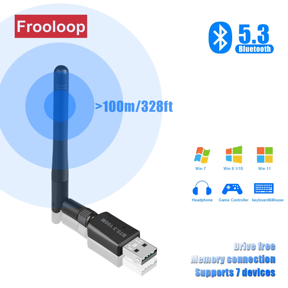 อะแดปเตอร์รับสัญญาณเสียงบลูทูธไร้สาย 5.3 USB AUX 100 เมตร 328 ฟุต LMP:12.45x