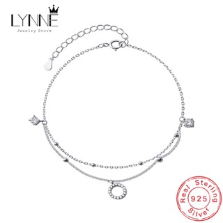 Lynne สร้อยข้อเท้าเงินแท้ 925 ประดับเพทาย พลอยเทียม ทรงกลม ส…