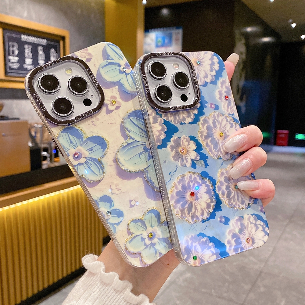 เคสโทรศัพท์มือถือ กันกระแทก ลายดอกไม้ ประดับเพชร หลากสี สําหรับ iPhone 14 15 12 13 11 Pro Max 15promax 14pro 14plus 11pro 15pro 15plus