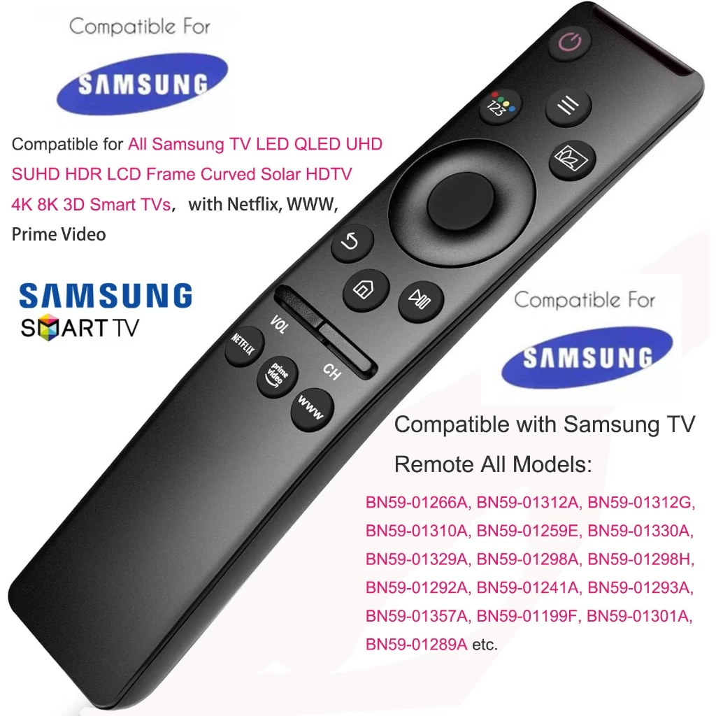 รีโมตคอนโทรล สําหรับสมาร์ททีวี Samsung LED QLED UHD SUHD HDR LCD Frame Curved Solar HDTV 4K 8K 3D Smart TVs พร้อมปุ่ม Netflix Prime Video WWW