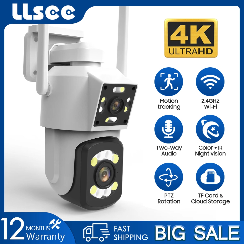 LLSEE icam365 8MP 4K กล้องวงจรปิดไร้สายกลางแจ้งกล้องรักษาความปลอดภัย 360 PTZ IP66 กันน้ำอัตโนมัติติดตามสัญญาณเตือนภัยสีเต็มคืนวิสัยทัศน์สองทางเสียง