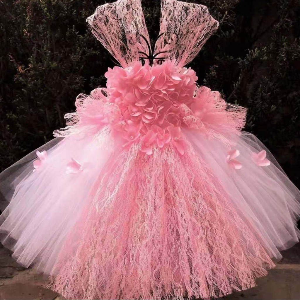 สาวลูกไม้สีชมพูดอกไม้นางฟ้าตูชุดเด็ก ที พวกคุณ ชุดบอลชุดที่มีสายรัดและโบว์เด็กงานแต่งงานเครื่องแต่งกายชุดถ่ายภาพวันเกิด