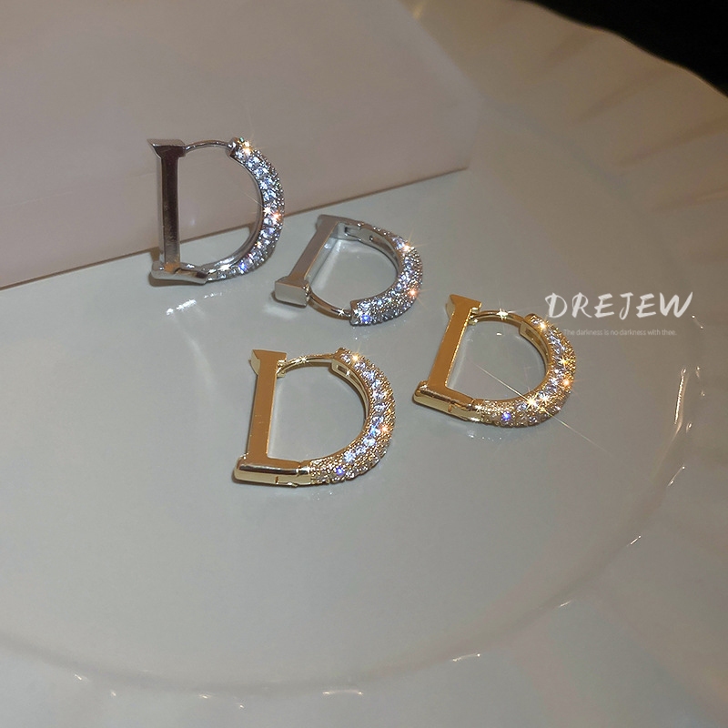 DREJEW ต่างหูแฟชั่น ชุบไฟฟ้า ทองแท้ ประดับเพทาย รูปที่ 3