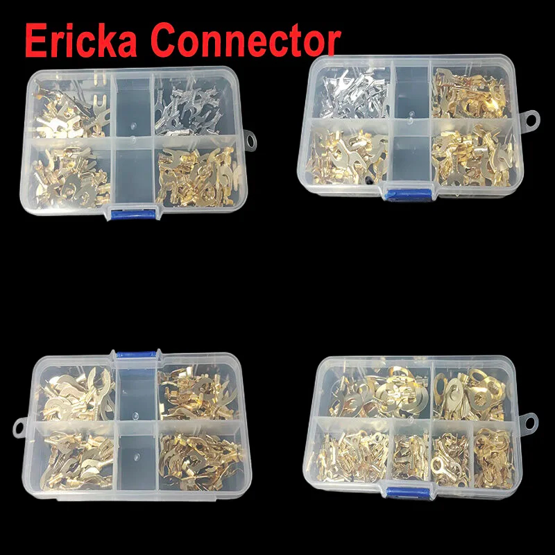 กล่อง 80/120/150Pcs M3 M4 M5 M6 ส้อมทองเหลืองจอบ U-Type Non-ฉนวนลวดเชื่อมต่อไฟฟ้า Crimp Ground Terminal 0.5-2.5 มม.