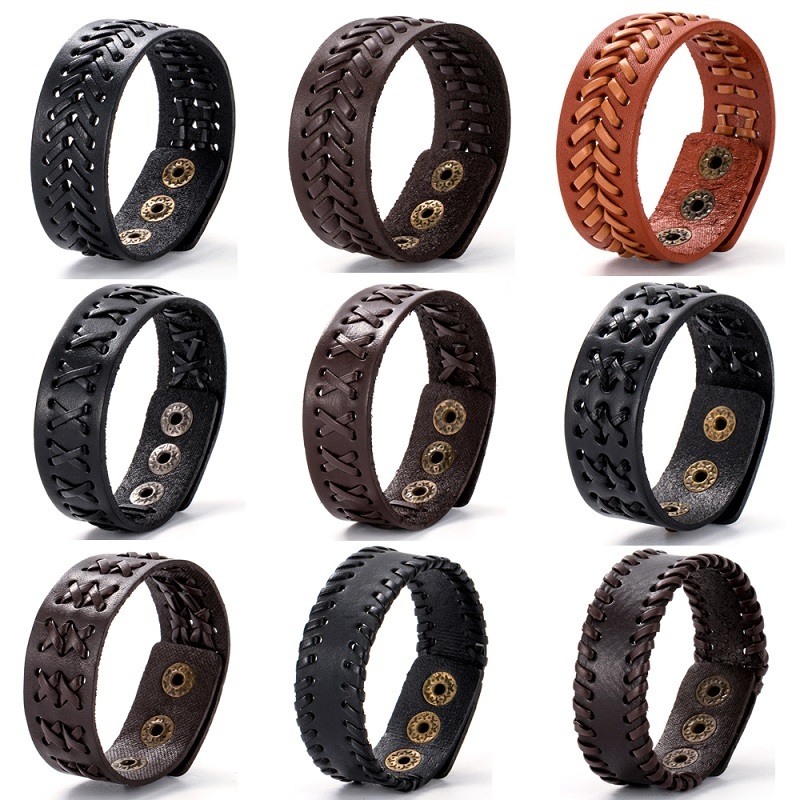 10ชิ้นสารพันบุรุษหนังกําไลข้อมือสร้อยข้อมือเครื่องประดับแฟชั่นแฮนด์เมด
