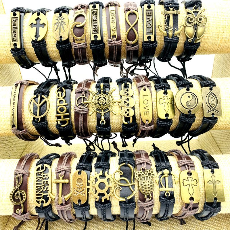 30ชิ้นสร้อยข้อมือหนังสําหรับผู้ชายและผู้หญิงที่ทําด้วยมือทองแดงแฟชั่นเครื่องประดับ