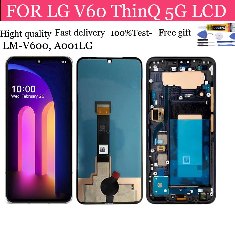อะไหล่หน้าจอสัมผัสดิจิทัล LCD 6.8 นิ้ว พร้อมกรอบ แบบเปลี่ยน สําหรับ LG V60 LG V60 ThinQ 5G LM-V600