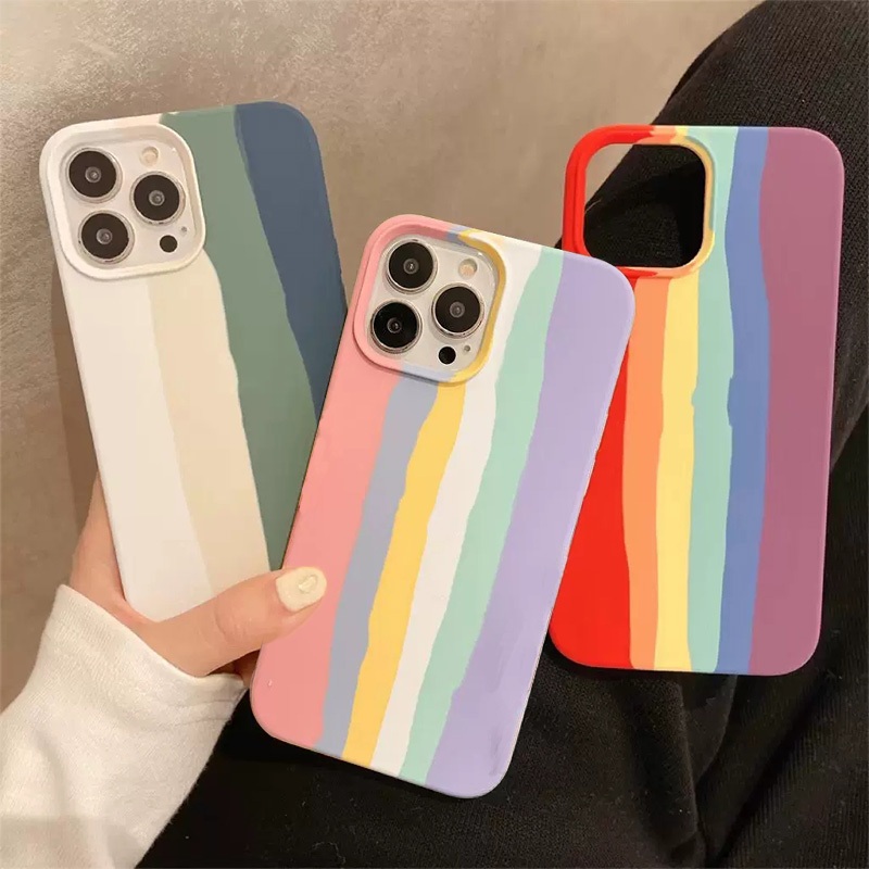 Rainbow Stripeเคสโทรศัพท์สําหรับiPhone 14 15 16 Pro Max Plus 13 12 11 Pro Max XS Max XR 8 7 Plusซิลิโคนสีสันสดใสนุ่มปกหลัง
