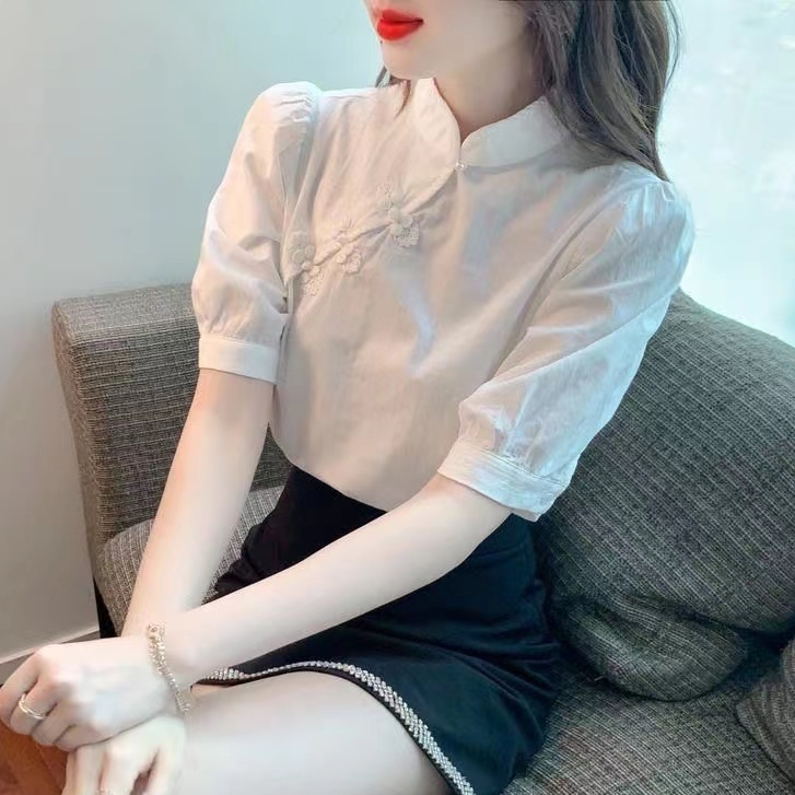 ใหม่ พร้อมส่ง เสื้อเชิ้ตกี่เพ้า แขนสั้น แบบเข้ารูป สไตล์เกาหลี สําหรับผู้หญิง