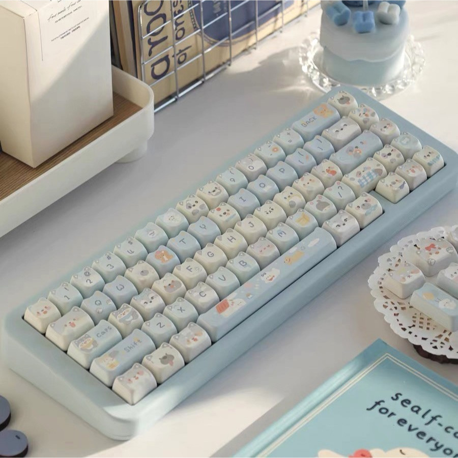 141 คีย์ หมาหมา ทีมใหญ่ Keycaps MAO ความสูง PBT วัสดุ ระเหิดความร้อนห้าด้าน Keycap แป้นพิมพ์เครื่องกล น่ารัก สีน้ำเงิน keycap พอดีกับ 61/68/75/84/87/96/98/104/108