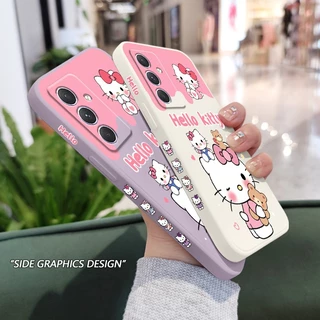 เคสโทรศัพท์มือถือ ซิลิโคน ลายแมวแฮปปี้น่ารัก มีลายด้านข้าง สําหรับ Samsung Galaxy A54 A34 A24 A14 A04 A04S A04E 4G 5G