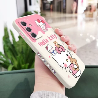 เคสโทรศัพท์มือถือ ซิลิโคน ลายแมวแฮปปี้น่ารัก มีลายด้านข้าง สําหรับ Samsung Galaxy A54 A34 A24 A14 A04 A04S A04E 4G 5G