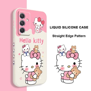 เคสโทรศัพท์มือถือ ซิลิโคน ลายแมวแฮปปี้น่ารัก มีลายด้านข้าง สําหรับ Samsung Galaxy A54 A34 A24 A14 A04 A04S A04E 4G 5G