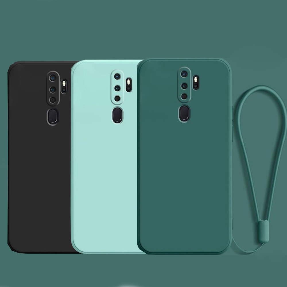 Oppo A9 A5 2020 F11 Pro Reno 2F 2Z 2 กรอบสี่เหลี่ยมเคส TPU แบบนุ่มพร้อมสายรัดข้อมือมือเชือกเส้นเล็ก