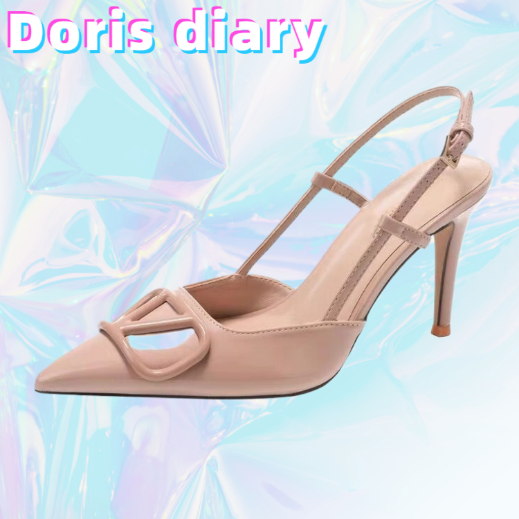 Doris diary . ใหม่ รองเท้าส้นเข็ม หัวแหลม สายรัดข้อเท้า รูปตัว V สไตล์ยุโรป และอเมริกา