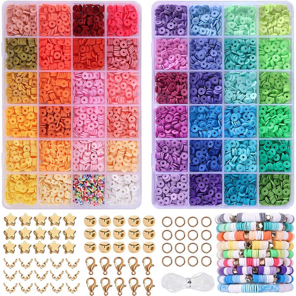 ชุดลูกปัดดินโพลิเมอร์ สีดํา 6 มม. 4800 ชิ้น พร้อมลูกปัด 48 สี สําหรับทําเครื่องประดับ สร้อยคอ ต่างหู DIY