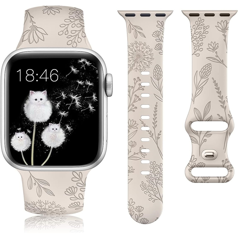 สายนาฬิกาข้อมือ ยางซิลิโคนนิ่ม ลายดอกไม้ สไตล์ธรรมชาติ แบบเปลี่ยน สําหรับ Apple Watch S9 8 7 6 5 4 3 2 1 SE2 ULTRA iWatch 49 มม. 45 44 42 41 40 38 5 สี