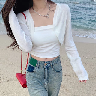 เสื้อคาร์ดิแกนแขนยาว ผ้าถัก แบบบาง ขนาดเล็ก แฟชั่นฤดูใบไม้ผลิ และฤดูร้อน สําหรับผู้หญิง