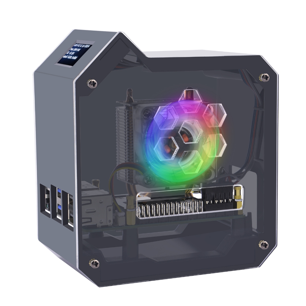 52pi Mini Tower Kit สําหรับ Raspberry Pi 5, Pi 5 กรณีพร้อม ICE Tower Cooler, 0.96 โมดูล OLED สําหรับ