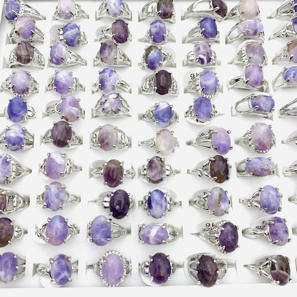 10ชิ้นแหวนสําหรับผู้หญิงชุบเงินสีม่วงอเมทิสแฟชั่นเครื่องประดับ