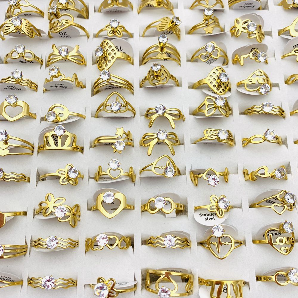 20ชิ้นแหวนสแตนเลสสําหรับผู้หญิงเงิน/ชุบทองเพทายหินแฟชั่นเครื่องประดับพรรคของขวัญ