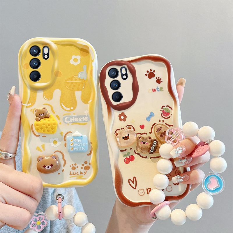 เคส oppo reno6z 5g เคส oppo Reno6 Z 5g เคสโทรศัพท์มือถือนิ่ม ขอบครีม ลายตุ๊กตาสามมิติ เคส Oppo Reno 6z 5G Reno6 Z NYGZ
