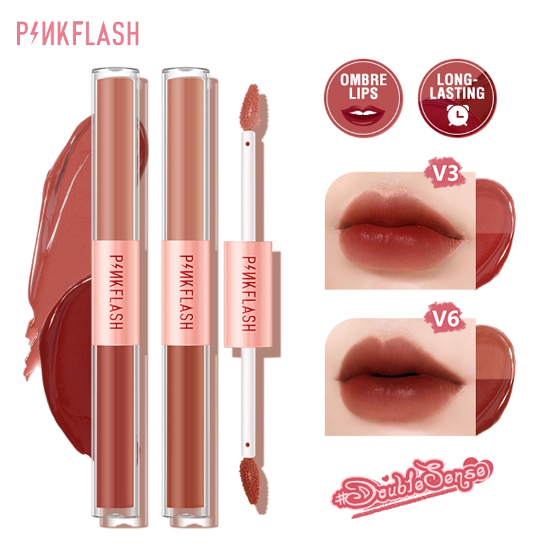 Pinkflash Doublesense 2 In 1 ลิปสติกเนื้อแมทกํามะหยี่น้ําหนักเบาติดทนนาน