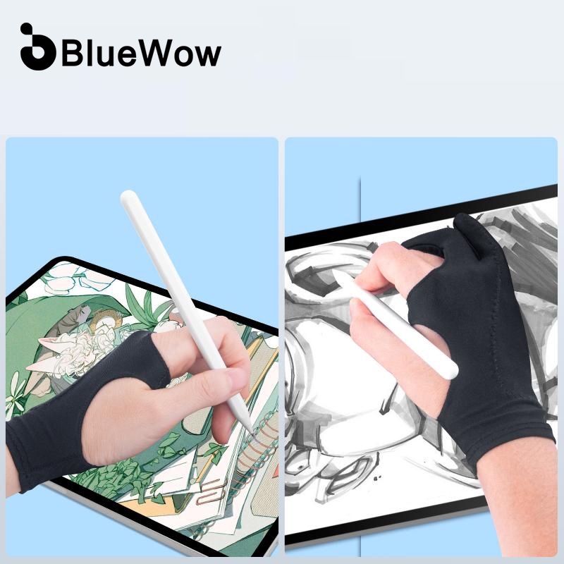 Bluewow ถุงมือวาดภาพ สองนิ้ว กันเปรอะเปื้อน มือซ้าย และขวา สําหรับ IPad แท็บเล็ต หน้าจอสัมผัส วาดภาพ