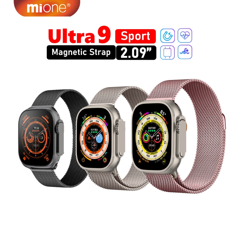 Mione นาฬิกาข้อมือสมาร์ทวอทช์ Ultra 9 Max หน้าจอแม่เหล็ก 2.09 นิ้ว บลูทูธ 8 ติดตามการออกกําลังกาย คุยได้ เพื่อสุขภาพ สําหรับผู้ชาย ผู้หญิง