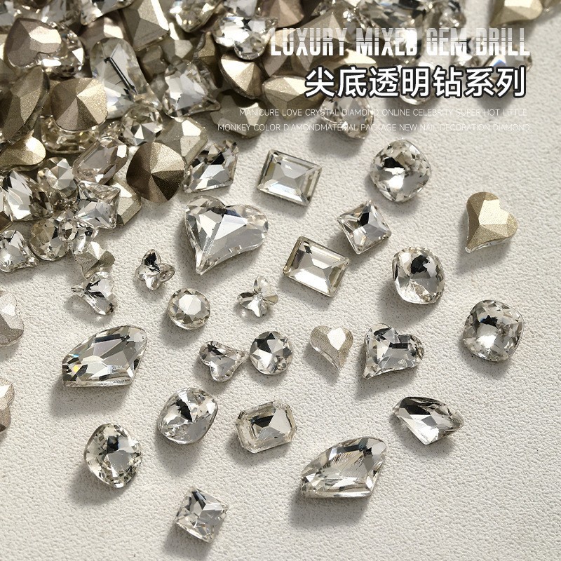 Rou Bao พลอยเทียมใส รูปหัวใจ 3D สําหรับตกแต่งเล็บ 10 ชิ้น