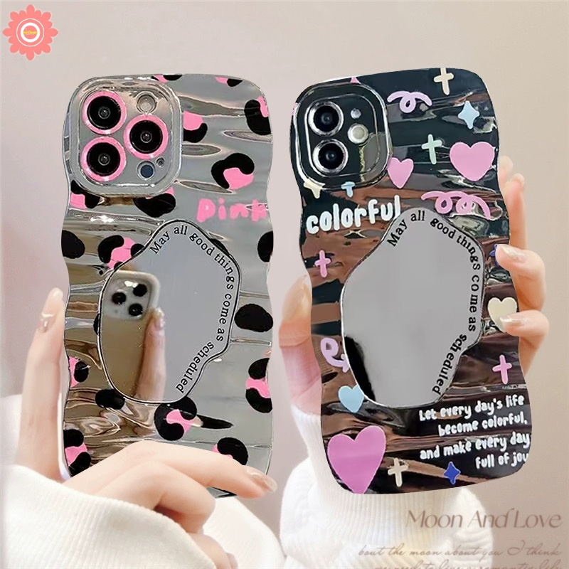 เคสโทรศัพท์มือถือนิ่ม ลายหัวใจ สีชมพู พร้อมกระจกแต่งหน้า สําหรับ Realme C55 C53 C15 C51 C12 C25Y C35 C25 C11 C20A Realme 10 5 5s 8i 5i 6i 7i 7Z 9 8 Pro C20 C30 C17 C33 C21Y เคส