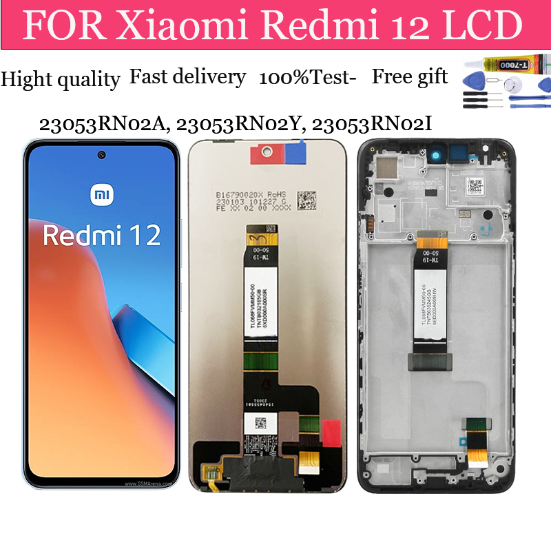 อะไหล่หน้าจอสัมผัส LCD พร้อมกรอบ สําหรับ Xiaomi Redmi 12 4G 5G 23053RN02A 23053RN02Y 23053RN02I