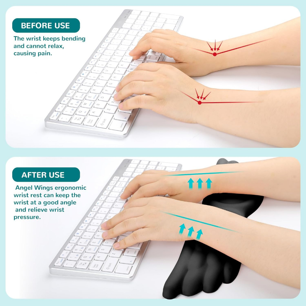 Angel Wings Leather Memory Foam Keyboard Wrist Rest Mouse Pad Set สําหรับ Mac PC Gaming - รูปที่ 2