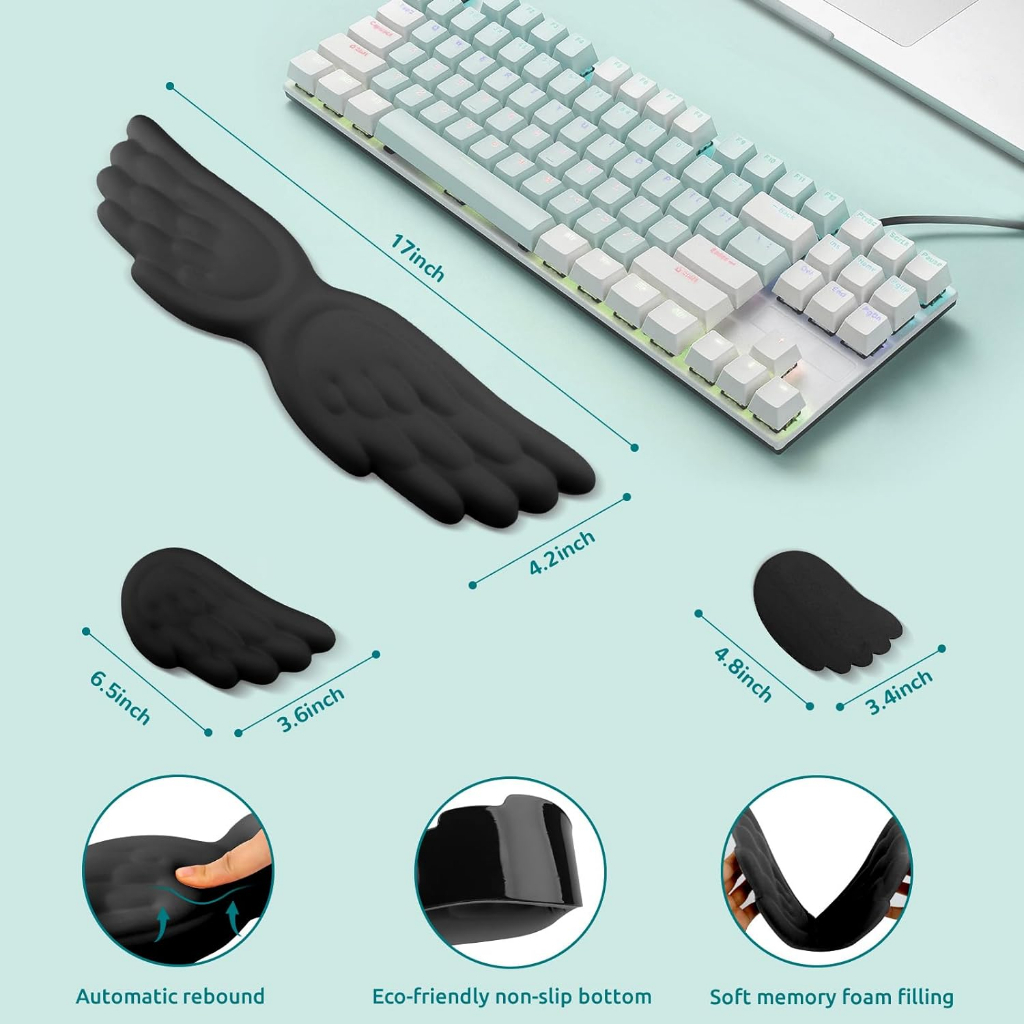 Angel Wings Leather Memory Foam Keyboard Wrist Rest Mouse Pad Set สําหรับ Mac PC Gaming - รูปที่ 4