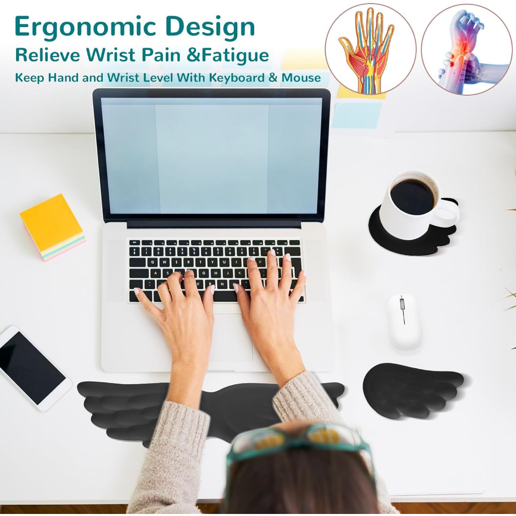 Angel Wings Leather Memory Foam Keyboard Wrist Rest Mouse Pad Set สําหรับ Mac PC Gaming - รูปที่ 5