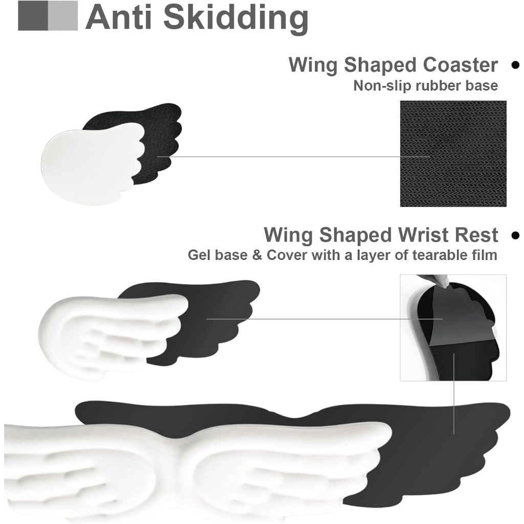 Angel Wings Leather Memory Foam Keyboard Wrist Rest Mouse Pad Set สําหรับ Mac PC Gaming - รูปที่ 6