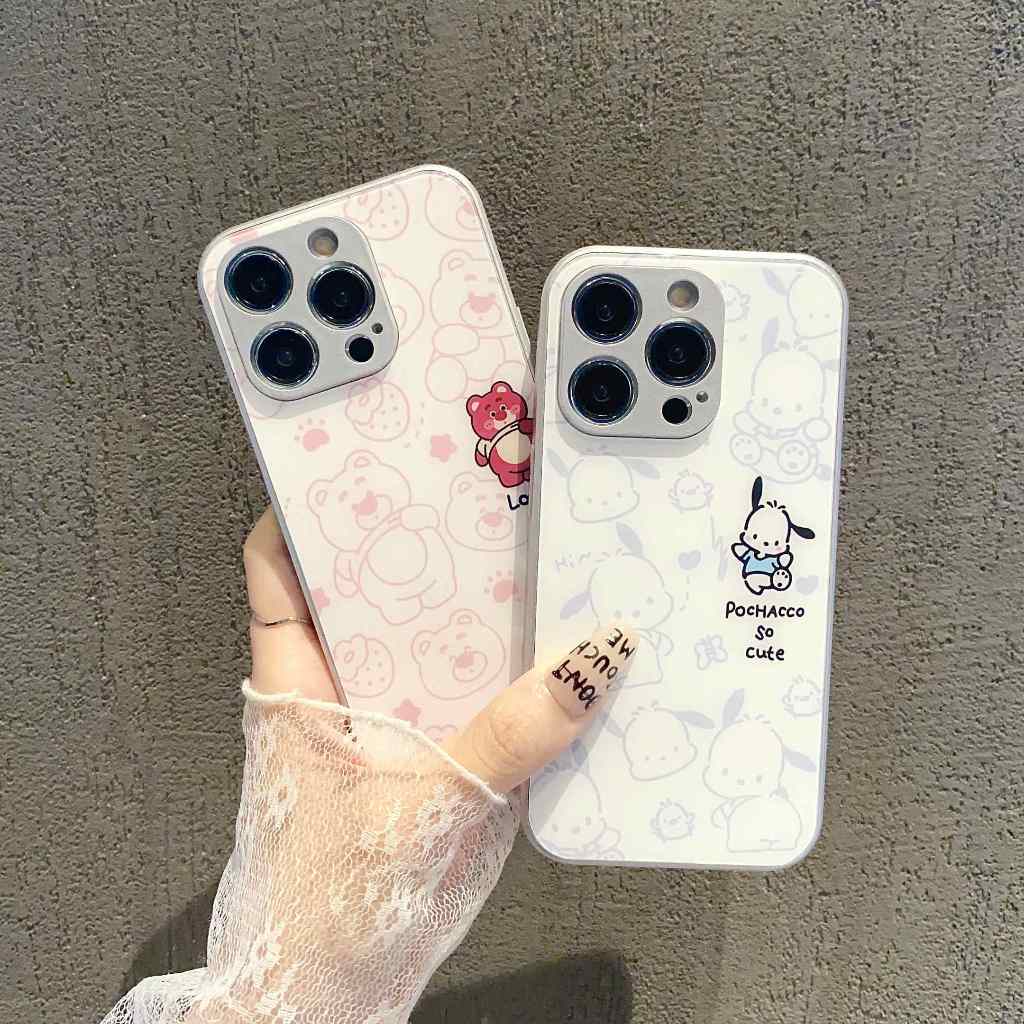 เคสโทรศัพท์มือถือกระจกนิรภัย ลายการ์ตูนหมีพูห์ สตรอเบอร์รี่ สําหรับ เคส Samsung Galaxy s8 s9 plus A22 A31 A12 A21S A10S 5G note8 note9 note 10 plus note20 ultra case