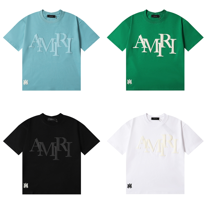 เสื้อยืดแขนสั้นลําลอง ผ้าฝ้ายแท้ พิมพ์ลาย AMIRI หรูหรา แฟชั่นฤดูใบไม้ผลิ และฤดูร้อน สําหรับผู้ชาย และผู้หญิง 2024