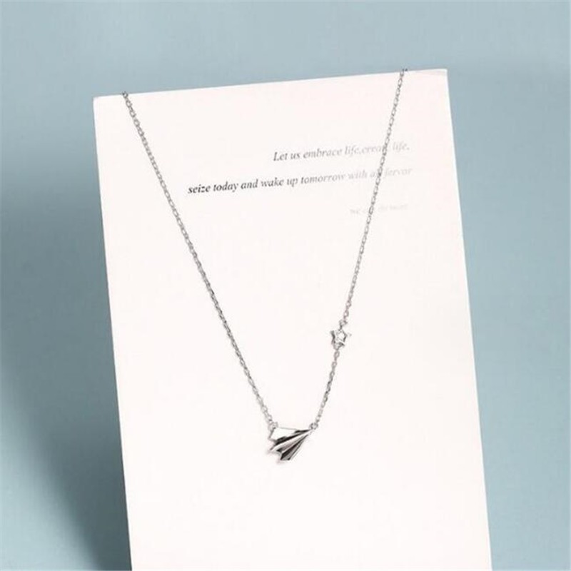 สร้อยคอโซ่เงินแท้ 925 จี้รูปเครื่องบินกระดาษ เรียบง่าย สร้างสรรค์ เครื่องประดับ สําหรับผู้หญิง CN0 - รูปที่ 2