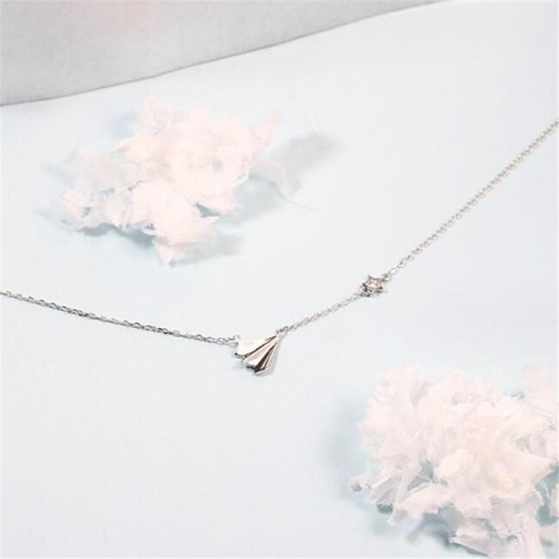 สร้อยคอโซ่เงินแท้ 925 จี้รูปเครื่องบินกระดาษ เรียบง่าย สร้างสรรค์ เครื่องประดับ สําหรับผู้หญิง CN0 - รูปที่ 3