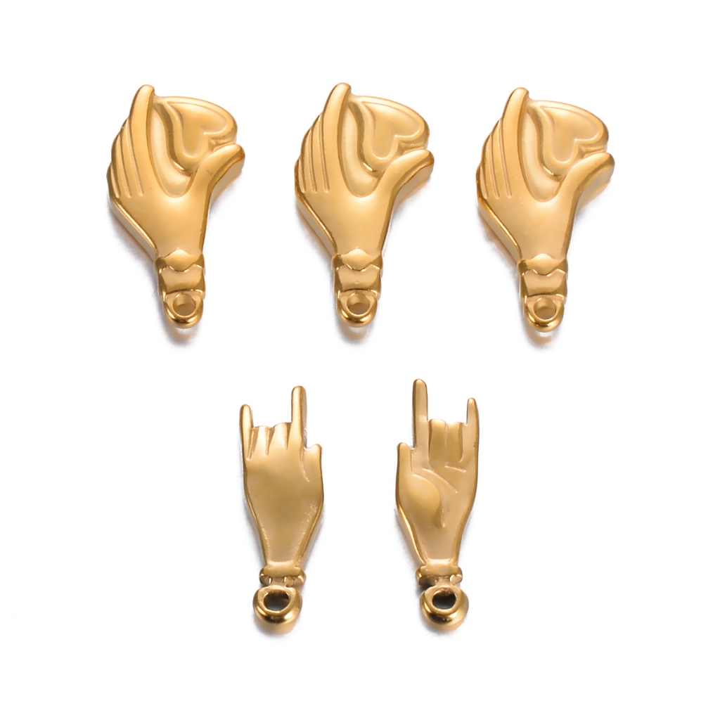10 ชิ้นสแตนเลส I Love You Hand Sign จี้ Hip-Hop Gesture Charms สําหรับ DIY สร้อยคอสร้อยข้อมือเครื่อง