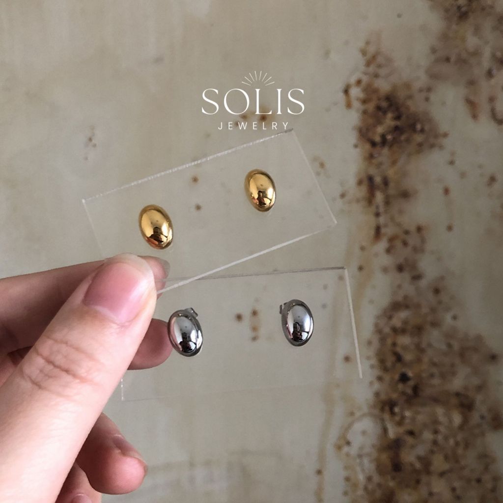 * 𝐒𝐎𝐋𝐈𝐒 *ต่างหูสตั๊ดทรงโดมทรงรี 1 คู่ • กันน้ำ แพ้ง่าย ชุบทอง 18K 316L สแตนเลสไทเทเนียมเหล็ก ต่างหูเ