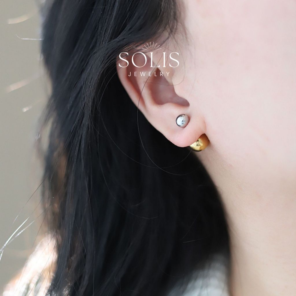ทองเงินดูโอ้คัลเลอร์ ต่างหู* ชุบทอง 18K สแตนเลสไทเทเนียม 316L เครื่องประดับกันน้ำแพ้ง่าย *ต่างหูเท่ๆ ต่างหูแฟชั่น ER330