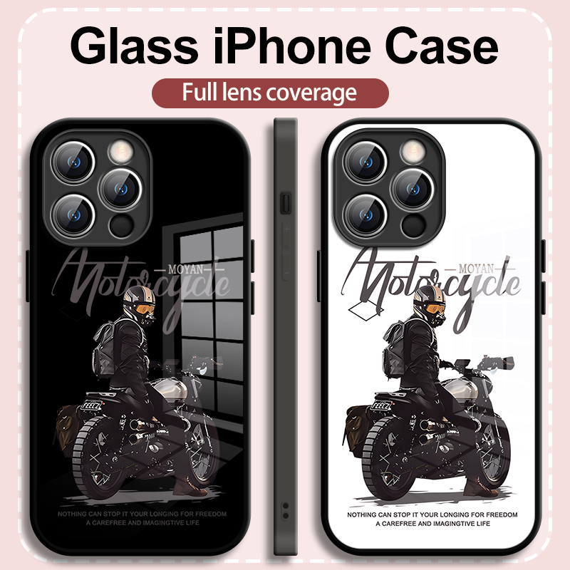 ขายโทรศัพท์แก้วคุณภาพสูง iPhone สำหรับ iPhone16 15 14 13 12 11ProMax Case Locomotive Backpack Boy รูปแบบ iPhone XR XSMax 7 8Plus 6S Plus iPhone Case สำหรับผู้ชายและผู้หญิง