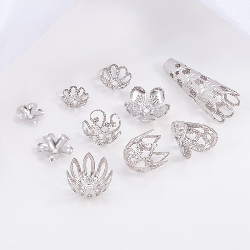 20 ชิ้นสแตนเลสกลวงดอกไม้ Receptacle หมวกลูกปัด Receptacle ไข่มุก Receptacle สําหรับเครื่องประดับ DIY ทําสร้อยข้อมือสร้อยคอ