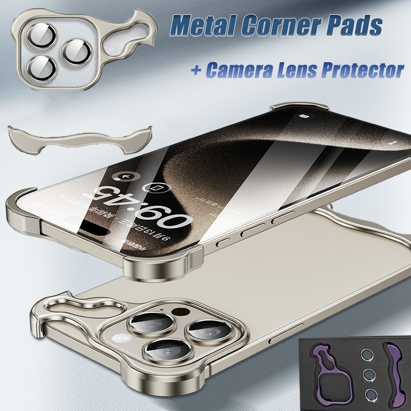 เคสไทเทเนียมอัลลอย หรูหรา สําหรับ iPhone 15 pro Max 14 Plus 13 pro แผ่นกันชนมุมกล้อง กันชนโลหะ